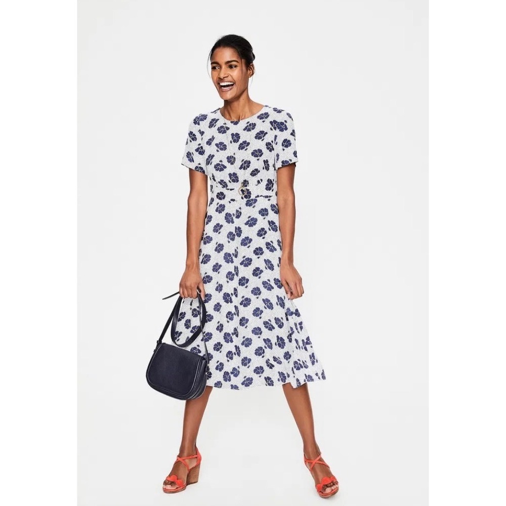 NOT FOR SALE Womens Ruth Midi Navy Blue Floral Dress Short Sleeve Pockets US 14R